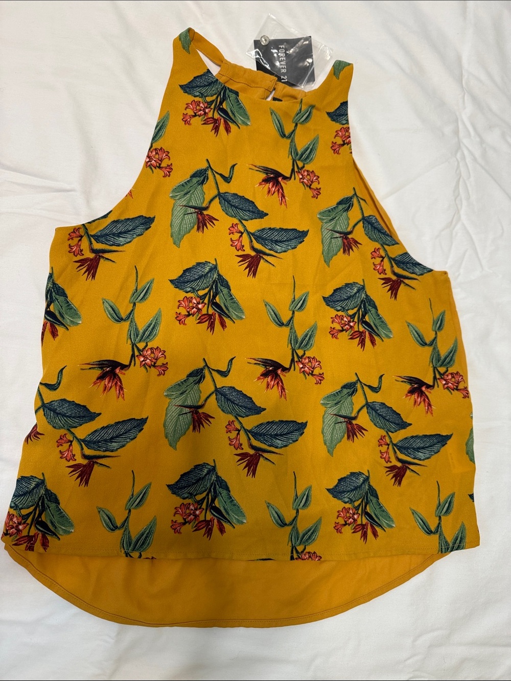 Forever 21 Mustard Yellow Floral Halter Tank